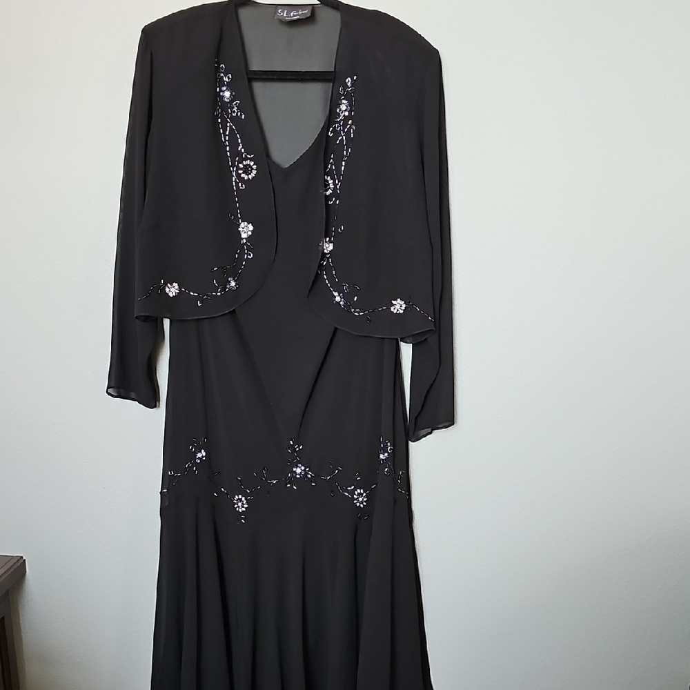 S.L Fashions Fairy Goth Black Embellished Beaded Dress W/ Embellished Jacket 20